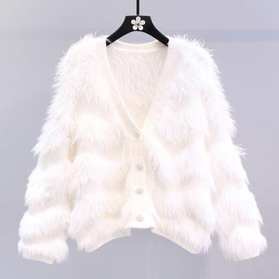Autumn Mink Cashmere Knitted Cardigan Jacket Women Long Sleeve V Neck Crop Sweater Woman Vintage Tassel Winter Cardigans