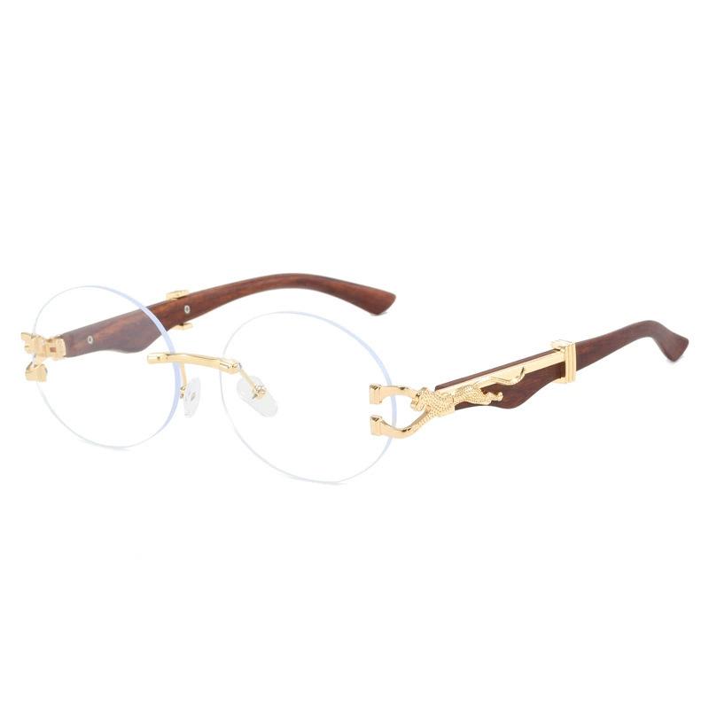 Leopard Round Frameless Trimmed Wooden Foot Sunglasses Sunglasses Sunglasses