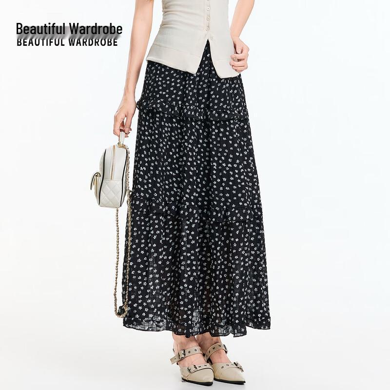 Beautiful Wardrobe Black Floral A-Line Midi Skirt XL
