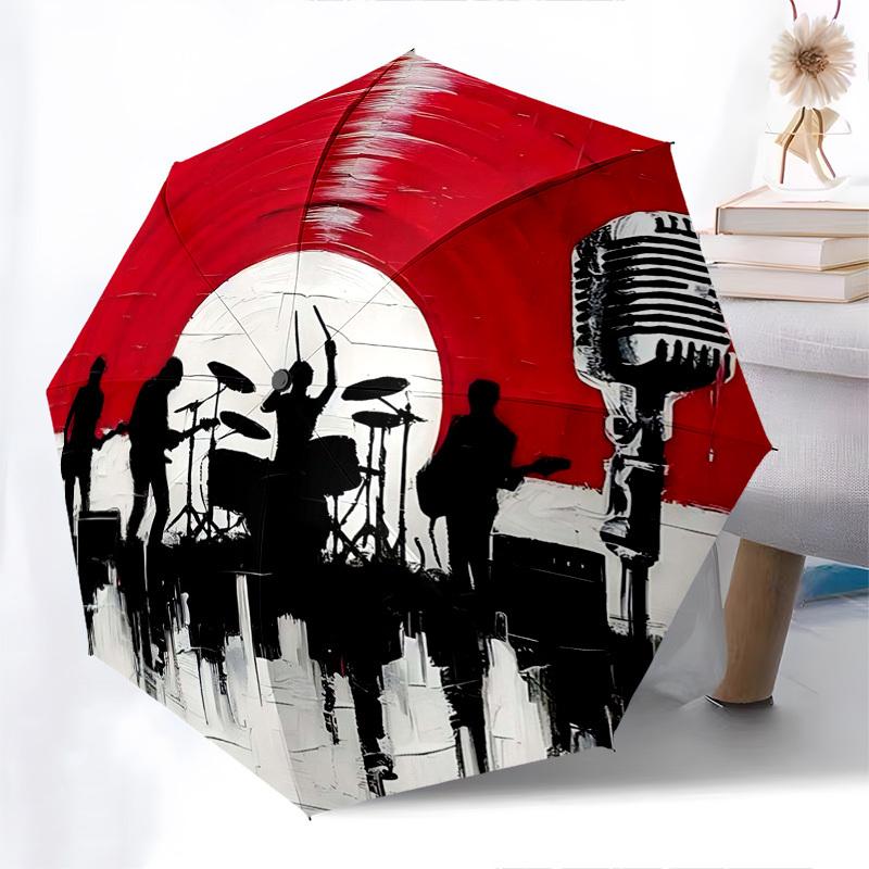 

1pc Red Vinyl Record Design Auto Open Close Umbrella, Portable Folding Design with 8 Bones Iron Frame, Outdoor, Ideal Gift for Fans, Travelers, Daily
