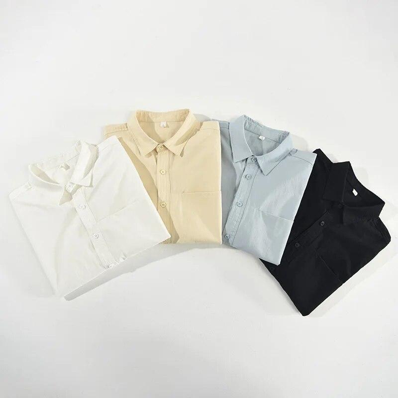 Summer Men Short Sleeve Shirts Daily Casual Loose Shirt Lapel Pure Cotton Button Up Shirt Simple Style Versatile Men's Tops