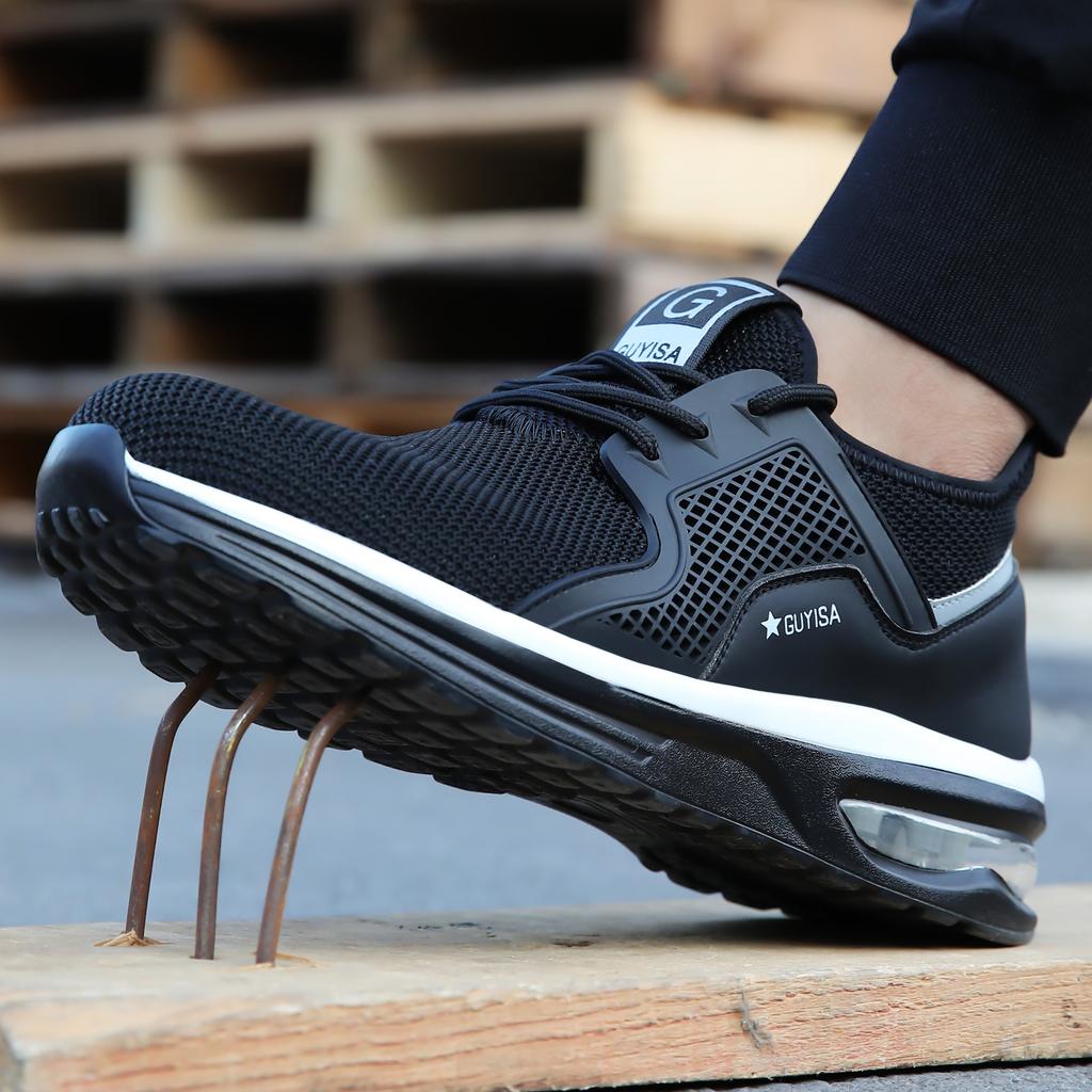 Steel Toe Safety Shoes for Men Women Protective Work Shoes Lightweight Mesh Air Cushion Safety Shoes Men Summer Work Sneakers