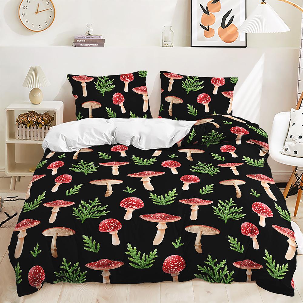 Three-Piece Cute Mushroom Quilt Set Two-Piece Bedding Digital Printing Kit