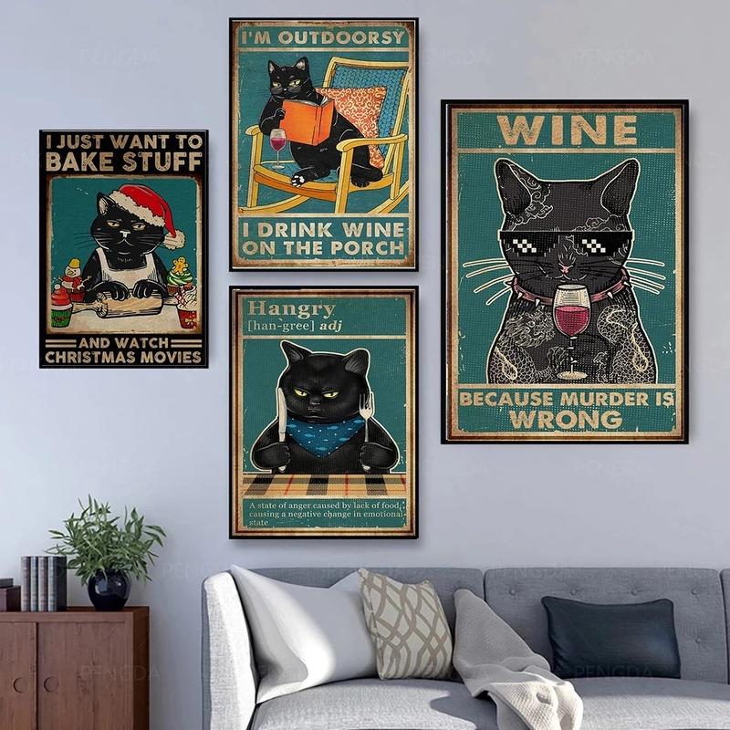 Cartoon Funny Cat Posters And Prints Vintage Canvas Painting Wall Art Pictures For Living Room Kitchen Wine Cuadros Home Decor