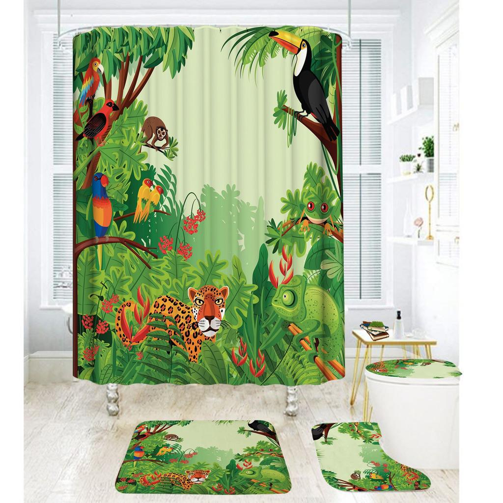 Bathroom Shower Curtain Four-Piece Digital Printing African Animal Waterproof Shower Curtain Shower Curtain Partition Curtain Bath Mat