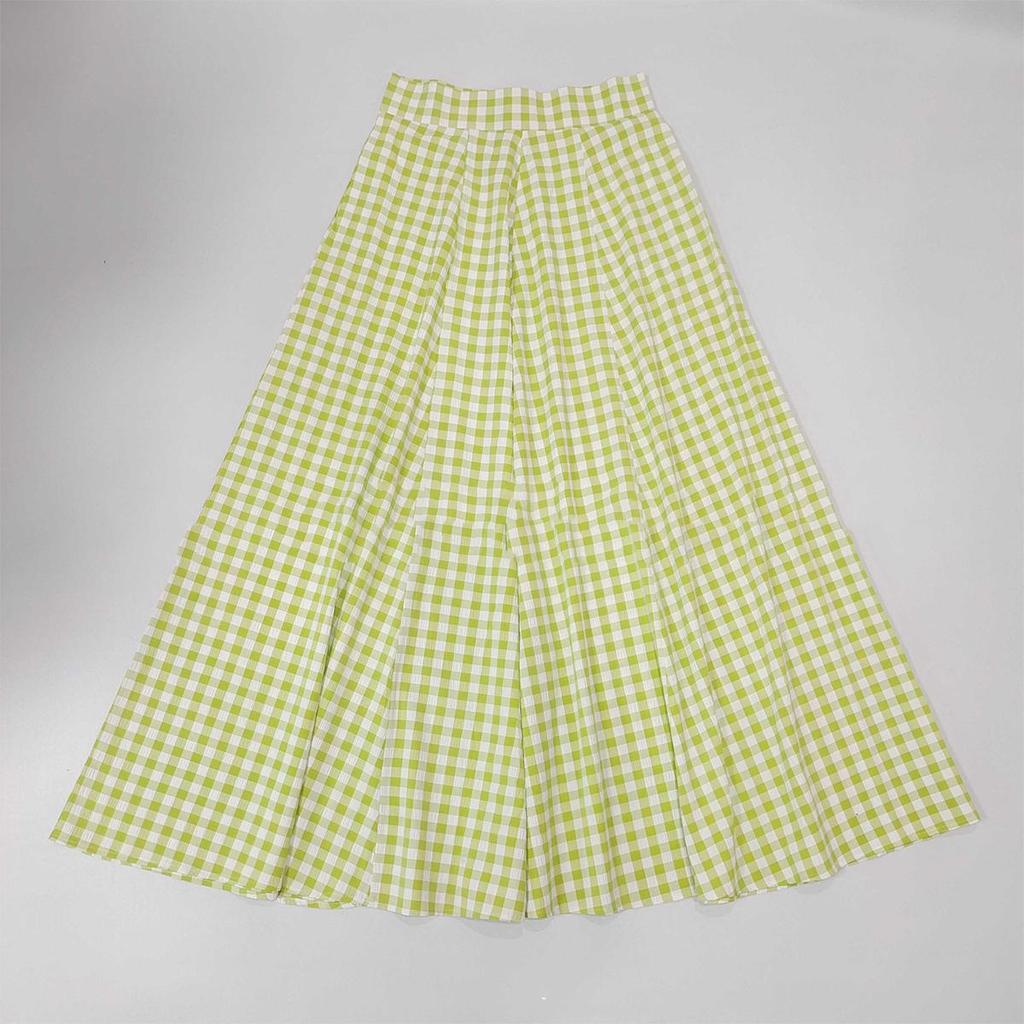2024 Spring/Summer Elegant High-Waist Plaid Midi Skirt with Big Swing