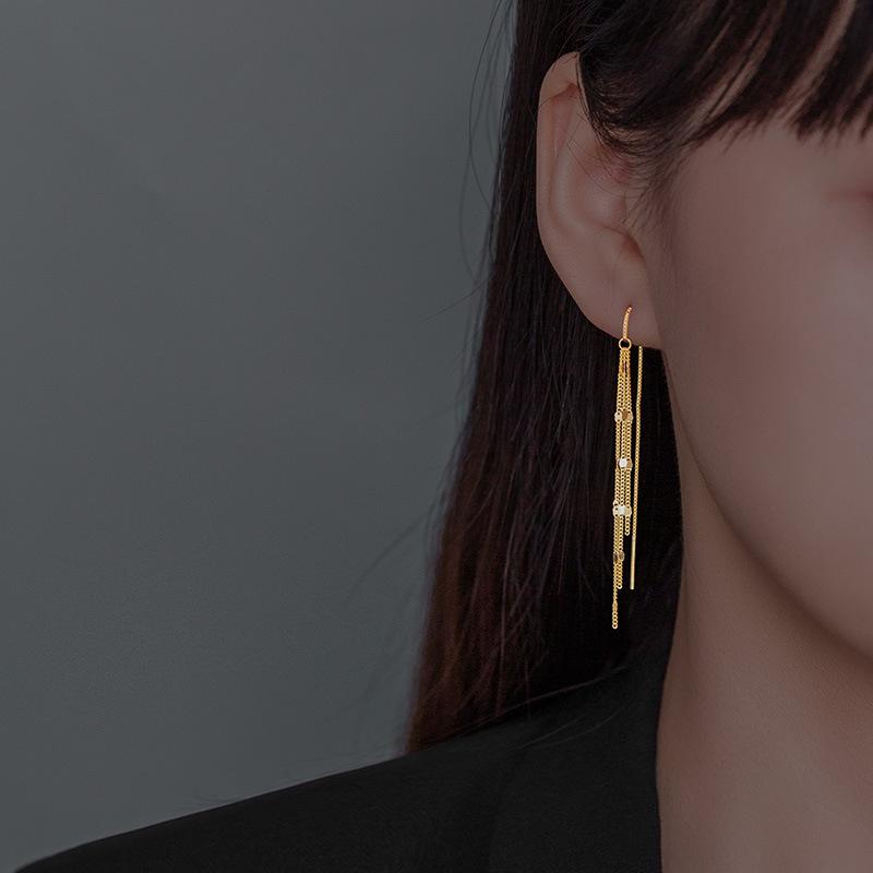 Banyan Tree S925 Silver Korean Tassel Earrings - Elegant Long Sequin Design for Women