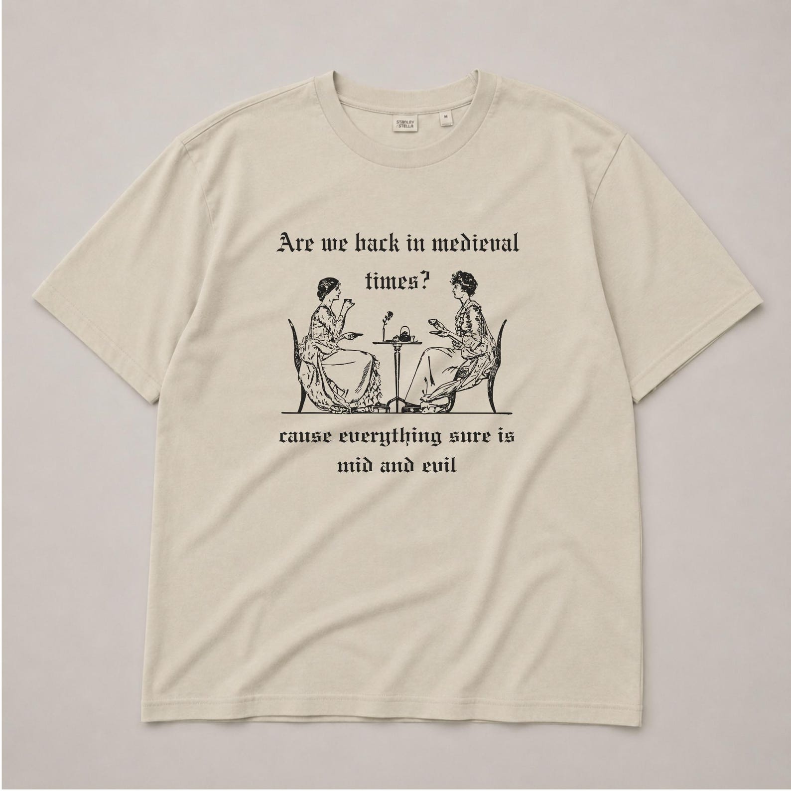 Unisex Medieval Funny Illustration T-shirt, Vintage Line Art S