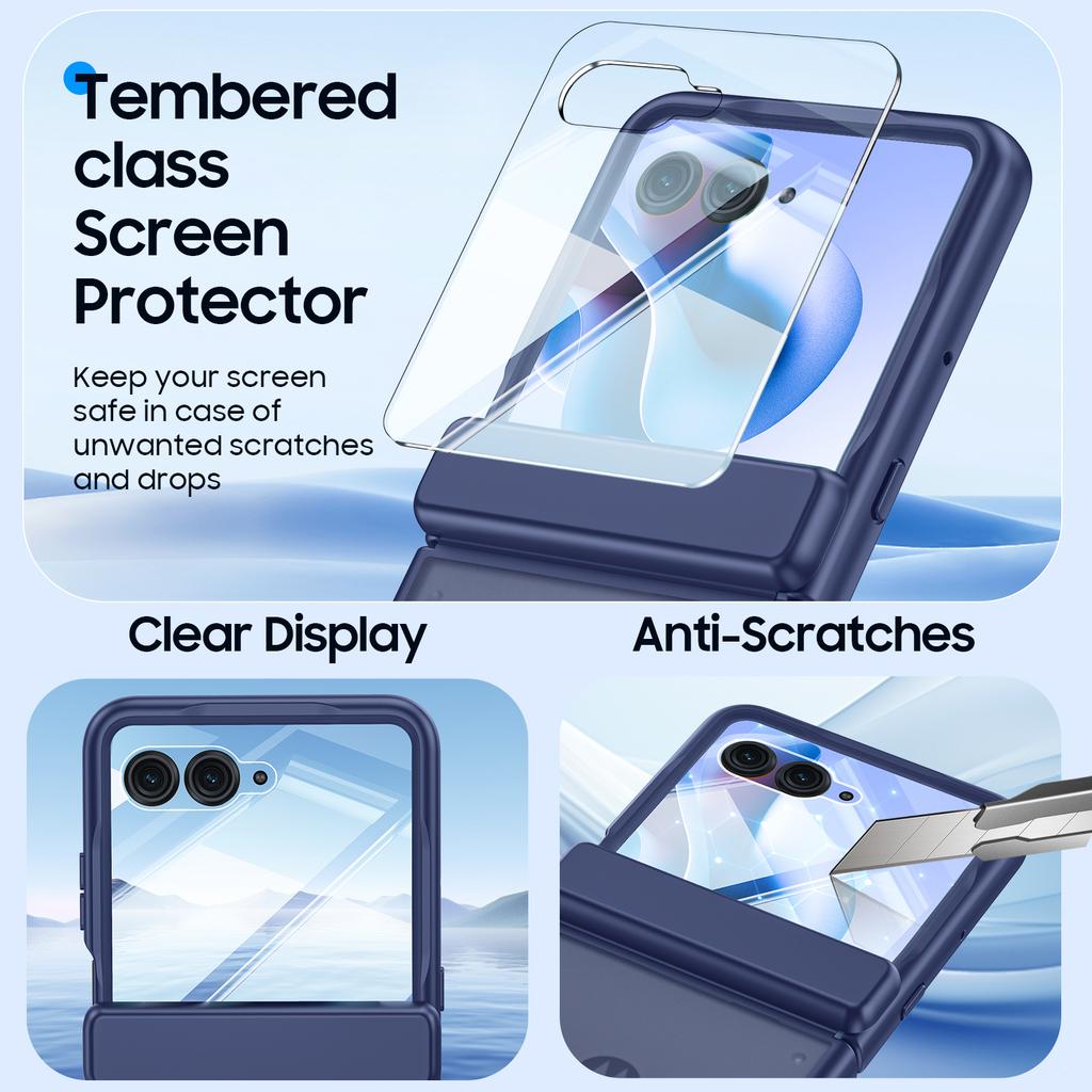 For Motorola Razr 60 Ultra Case,Hinge Protection,Built-in Screen Protector,Wireless Charging,Shockproof,Slim Rugged Protective Phone Case-Blue
