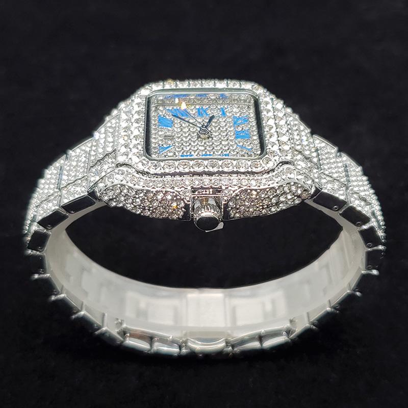 Luxury Diamond Watches for Women Fashion Silver Iced Out Square Wristwatch High Quality Bling Party Jewelry Clock Wedding Gift