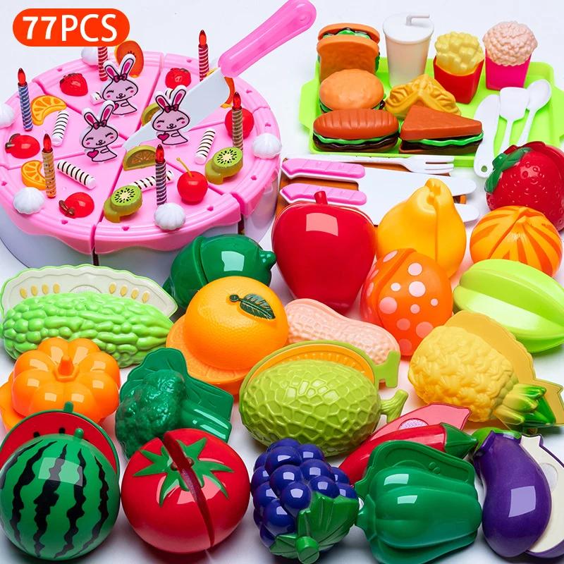 Cutting Play Food Toy for Kids Kitchen Toys Pretend Play Fruit Vegetable Pizza Cake Accessories Early Educational for Girl's Toy