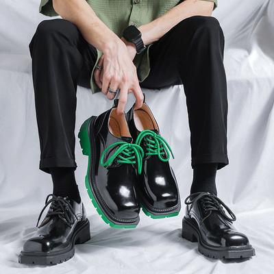 FashionMen Grün Hohe Sohle Plattform Glänzend Leder Schuhe Mann Japan Harajuku Koreanische Streetwear Neue Business Hochzeit Leder Schuhe