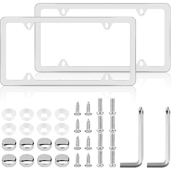 Chrome License Plate Frame Made Of Zinc Alloy Metal, Universal Car Accessories,1 Pack License Plate Holder Never Rust And Unbreakable With Metal