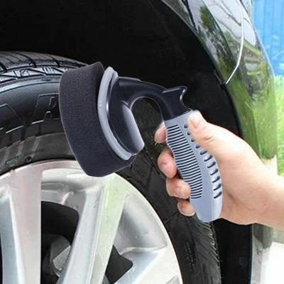 Gebogene Form Auto Reifen Wachsbürste Auto Rad Glanzbürste mit abnehmbarem Schwamm Auto Wachsen Reifen Schwamm Detailing Bürste