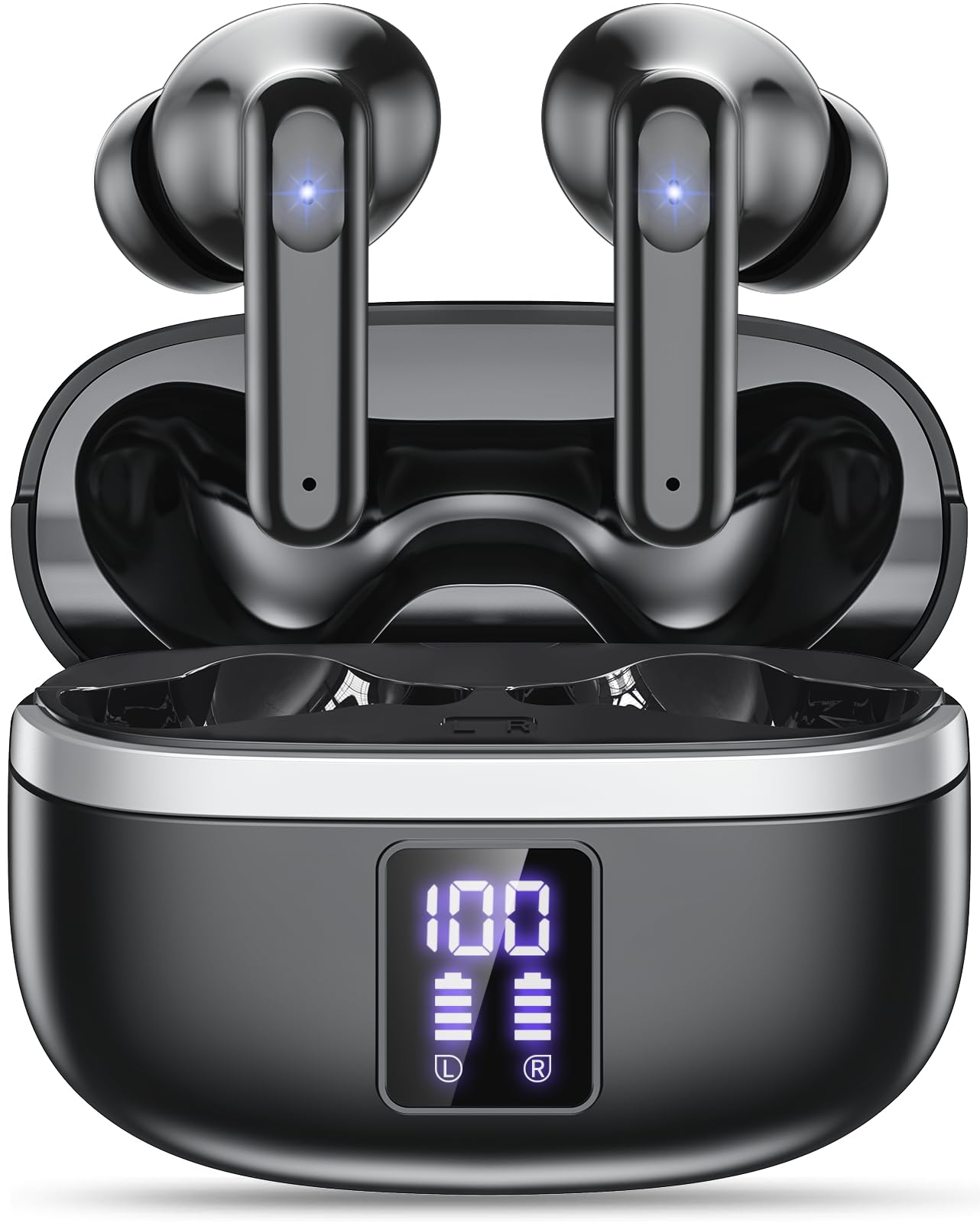 

Передовые Bluetooth 5.4 наушники, Беспроводные Bluetooth наушники [Новинка 2025] Светодиодный дисплей, Беспроводная быстрая зарядка Type-C, Встроенный микрофон,