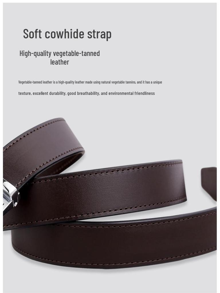 2024 Men's Genuine Leather Automatic Buckle Belt - Versatile Vegetable Tanned Cowhide for Business Style