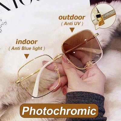 Photochrome Brille Damen Myopie Lesebrille 0 bis - 6,0 Transparente Brille Modische Sonnenbrille Metallrahmen Brillen