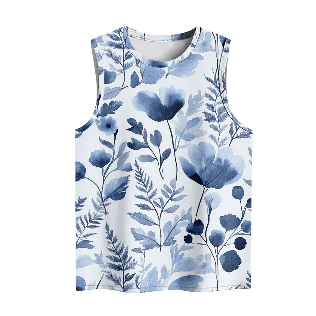 Dámská ležérní vesta s kulatým výstřihem a potiskem bez rukávů