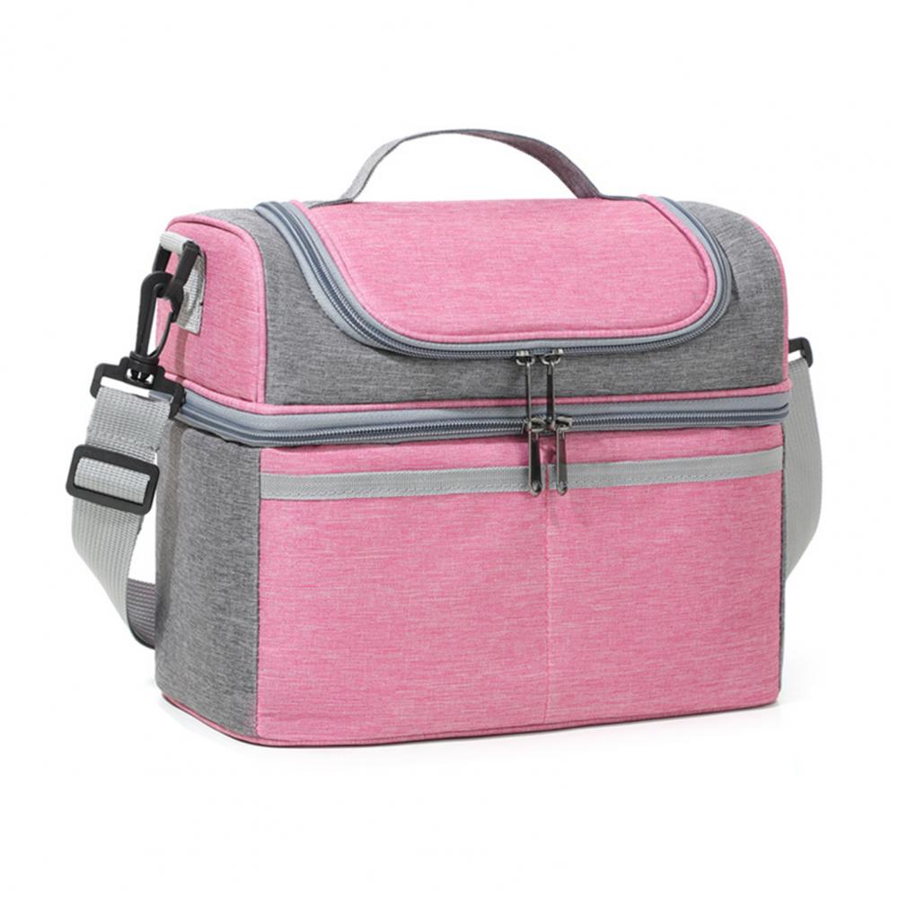Insulated Lunch Bag Double Deck Lunch Cooler Bag Leakproof Meal Carrier Expandable Lunch Box Reusable Cooler Bag with Pocket