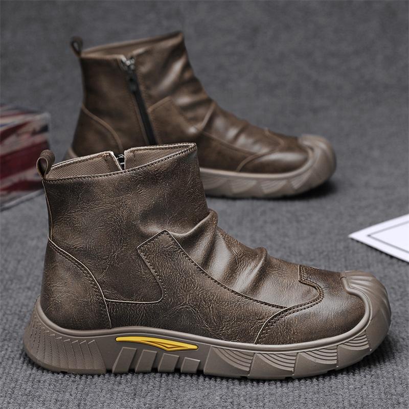Fashion Men Chelsea Boots Slip-on Waterproof Ankle Boots Retro Black Men Fashion Boots Motorcycle Shoes Plus Size 2024