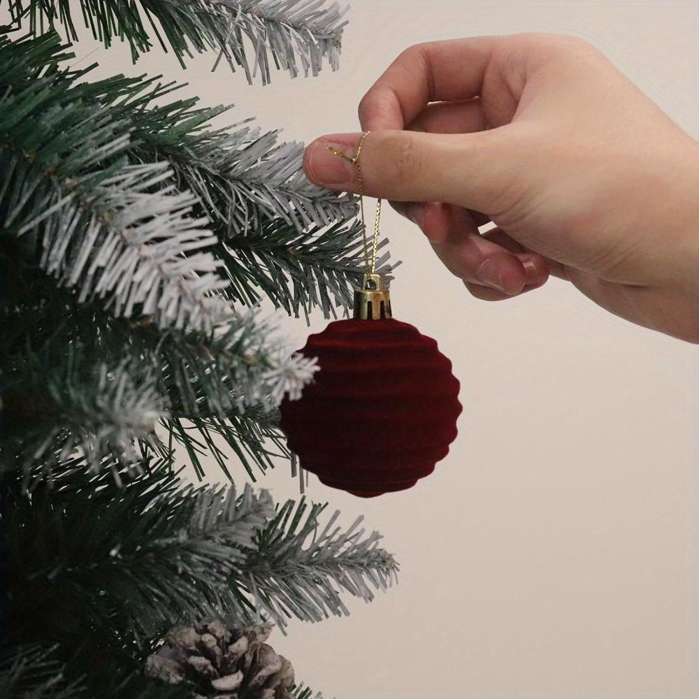 12pcs Velvet Christmas Ornaments-Red Flocked Balls with Golden Ribbons,Perfect for Holiday Tree Decorations,Christmas Ornaments