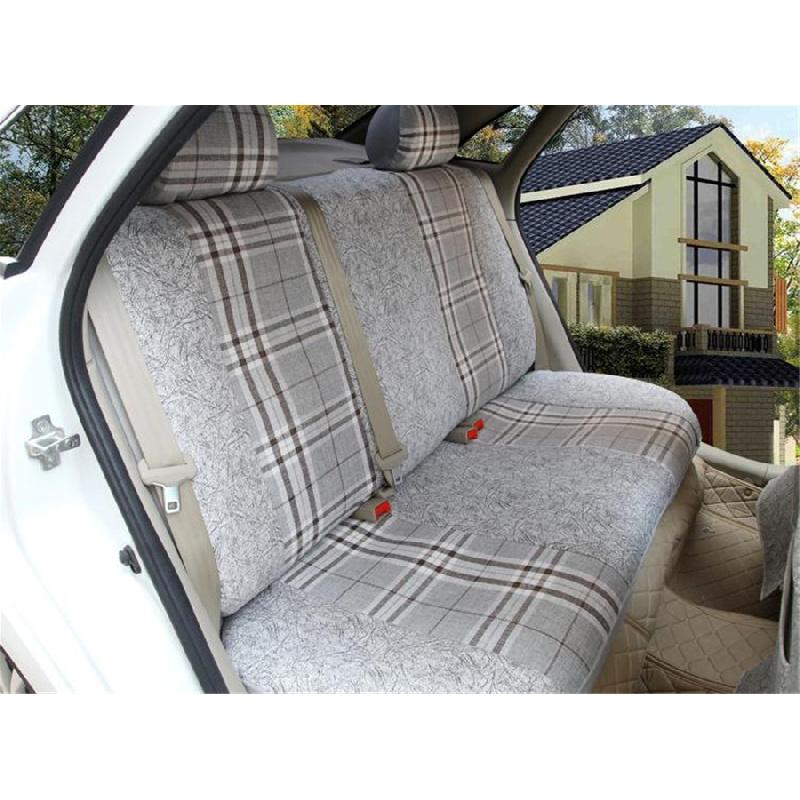Gray Lattice Rural Style Flax Fabrics 5Seat Universal Seat Cushion For Sedan Suv