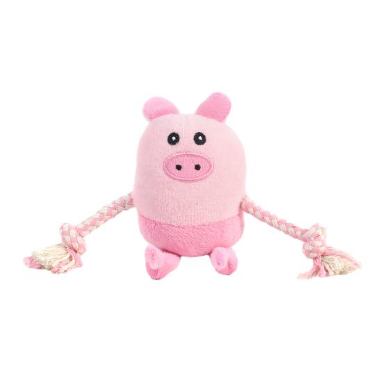 Plush Animal Dog Chew Toy with Cotton Rope Bite Resistant Stuffed Pig Duck Bear Puppy Boredom Toy Squeaky Dog Teething Interactive
