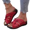 European and American Foreign Trade Hollow Bow Thick-soled Slippers Women's Sewing Line Open-toed Slope Heel Beach Cool Slippers Wish Source
