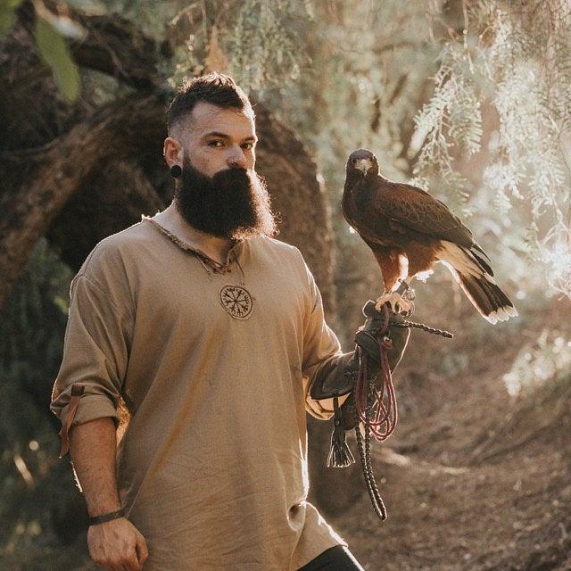 Men's Summer Breathable Linen Shirt Casual Long Sleeve Viking Shirt