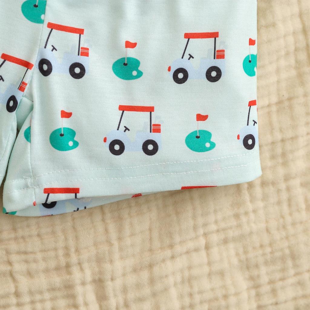 2026 Summer Baby Golf Outfit: Striped Short-Sleeve Bodysuit, Shorts & Hat Set