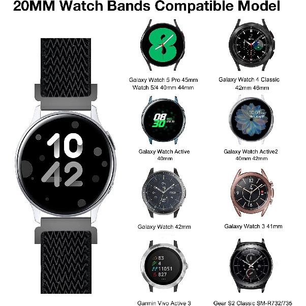 20mm Stretchy Band Compatible with Samsung Galaxy Watch 5/4/6 40mm 44mm/Watch 5 Pro 45mm/Watch 4 Classic 42mm 46mm/Watch 3 41mm/Galaxy Watch