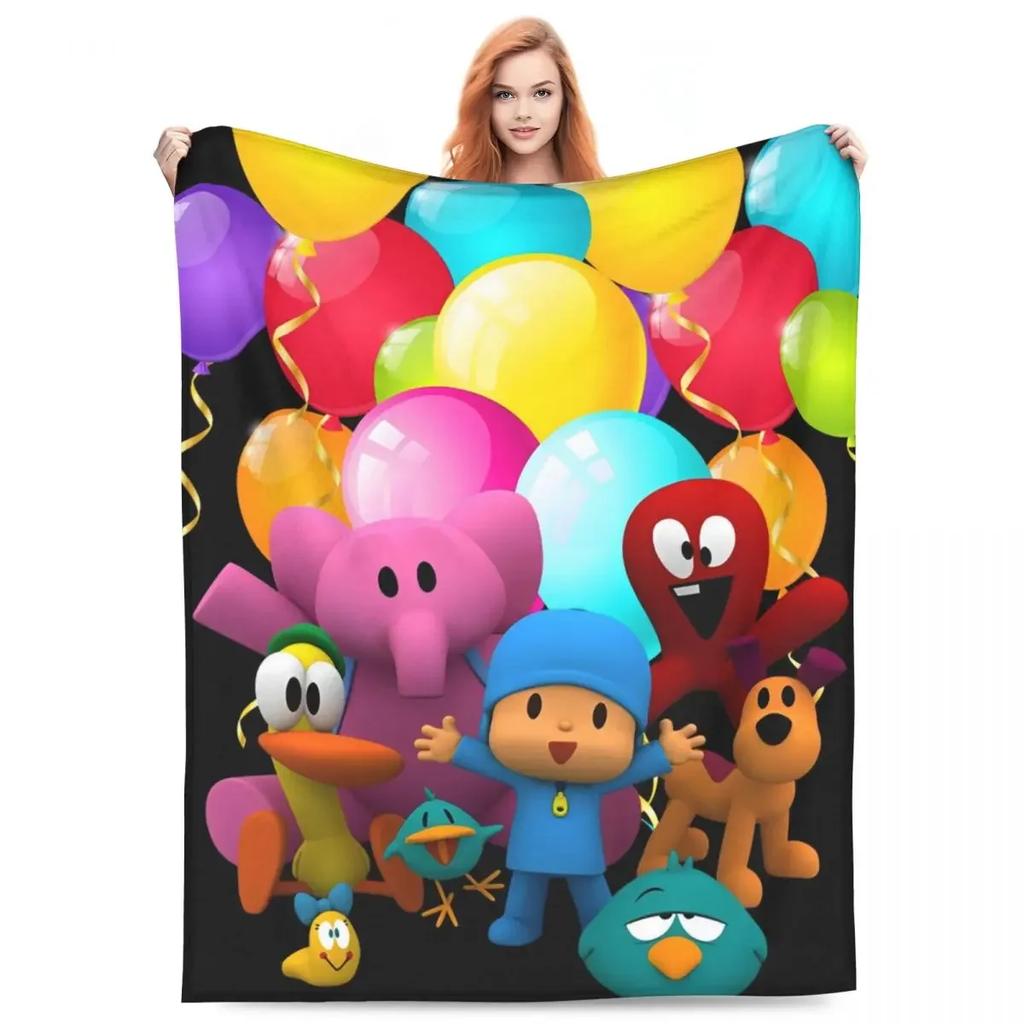 Cute Cartoon PPOCOYO Anime Printed Blanket Picnic Flannel Throw Blanket For Bedroom Warm Soft Custom DIY Quality Bedspread Gift