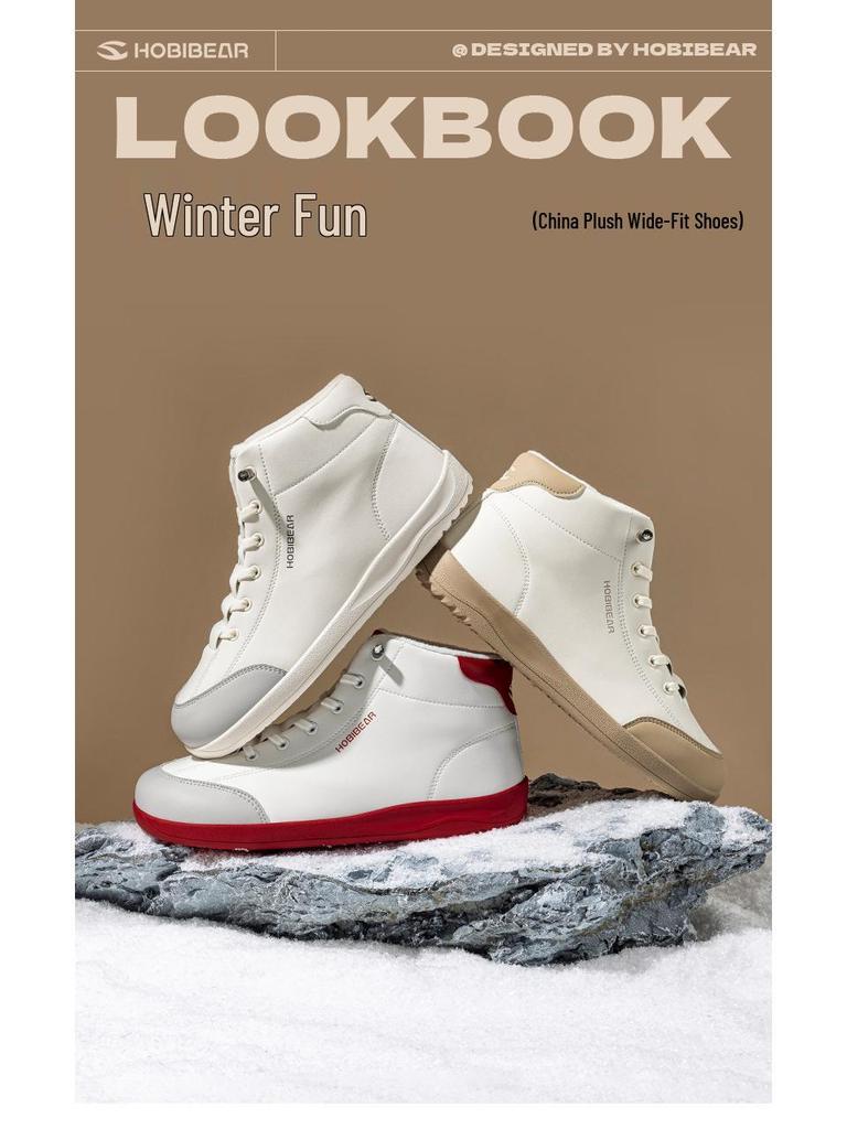 HOBIBEAR Fleece-Lined Slip-On Winter Mid-Top Wide-Toe Casual Outdoor Shoes