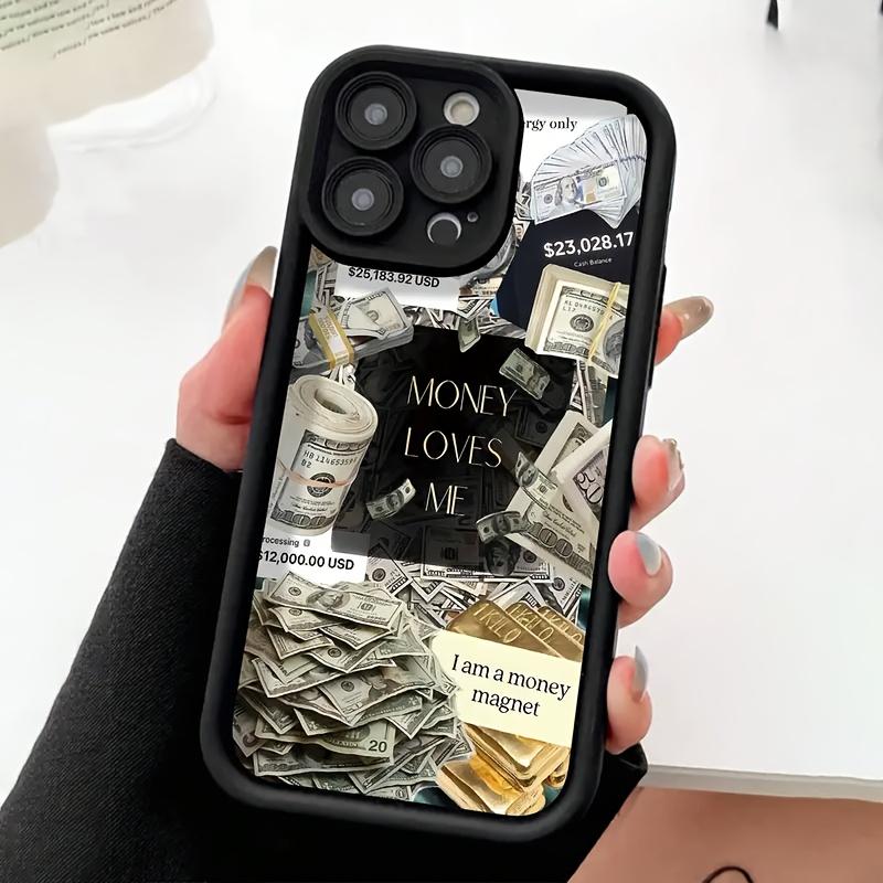 Coque design sur le thème du dollar pour iPhone 16 15 14 13 12 11 Pro/ Max/Plus couverture arrière anti-traces de doigts antichoc