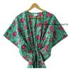 Cotton Women Summer Hippie Sleepwear Floral Print Green Long Maxi Caftan Dress CKFTN-SCRN-FULL-BUYIT-085