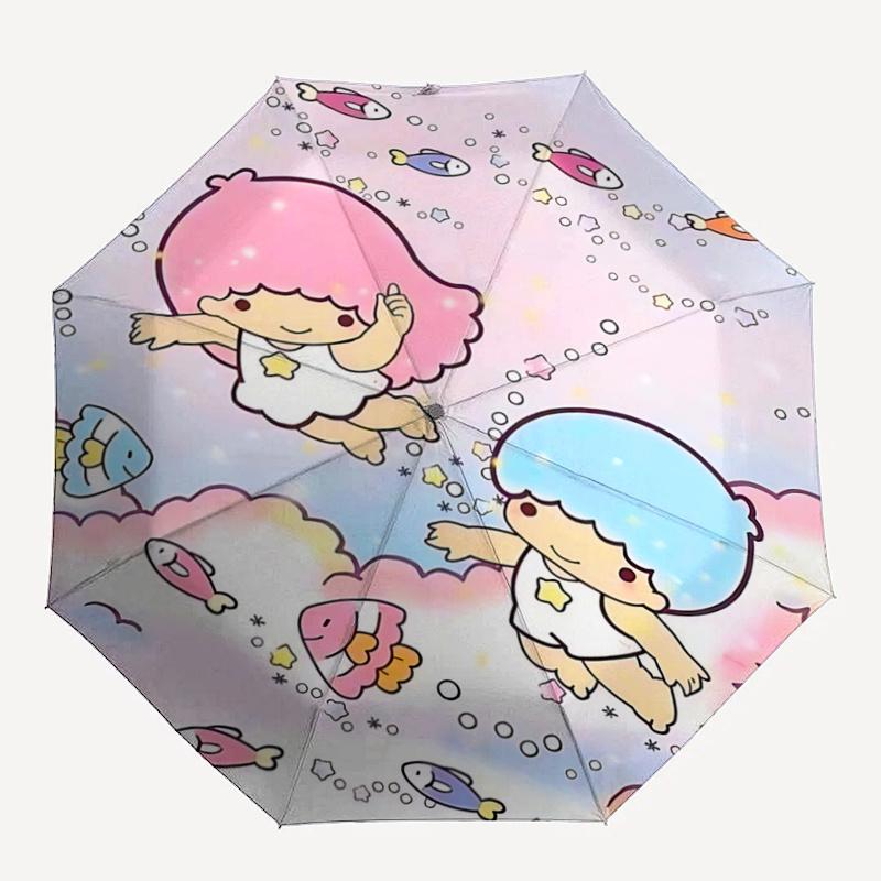 1pc Little Twin Stars Automatic Opening/Closing Umbrella - Portable Folding Design with 8-Bone Iron Frame, Outdoor for Fans, Travelers, Everyday Use,