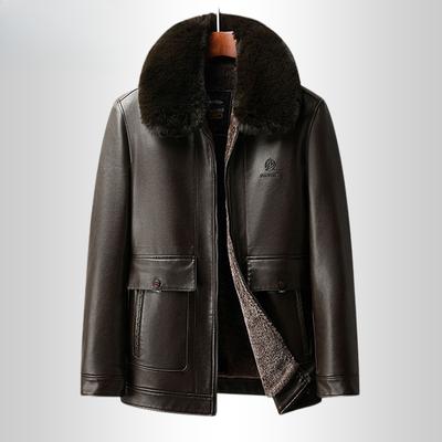 Leather Jacket Men's Fleece Thickened Leather Jacket Business Casual Fur Integrated Dad Jacket Jacket Winter