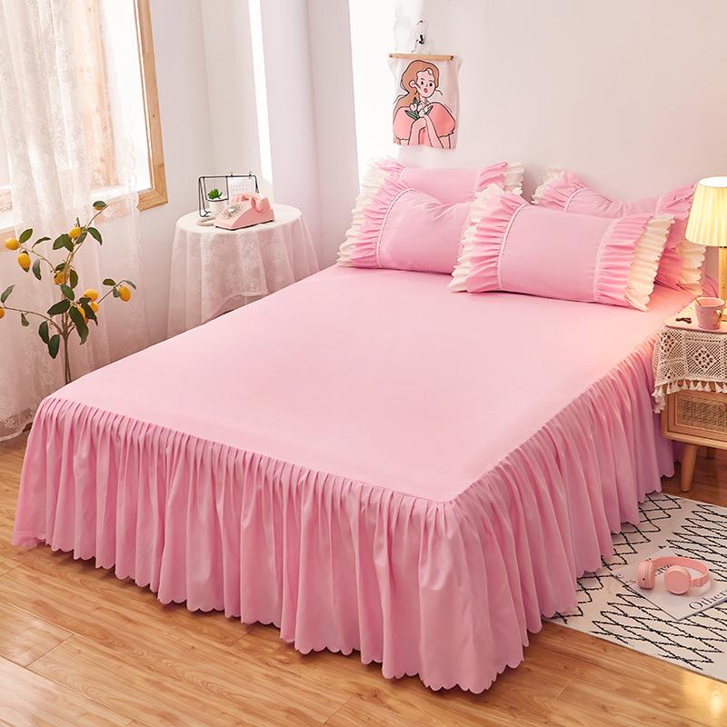 Solid Color Princess Style Brushed Bed Skirt with Dustproof Full Wrap