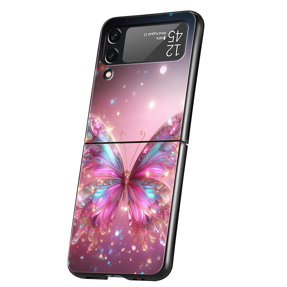 

Luxury Butterfly Glitter Clear Hard PC Phone Case For Samsung Galaxy Z Flip 6 5 4 Black Cover For Galaxy Z Flip 3 Foldable Capas Z Flip 6