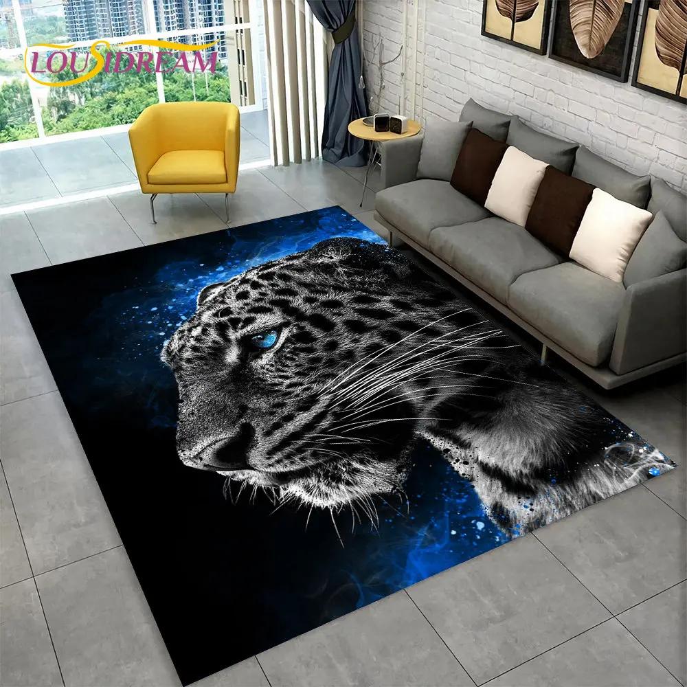 3D Tiger Leopard Cheetah Lion Wolf Area Rug,Carpet Rug for Living Room Bedroom Sofa Doormat Kitchen Decor,Kid Non-slip Floor Mat