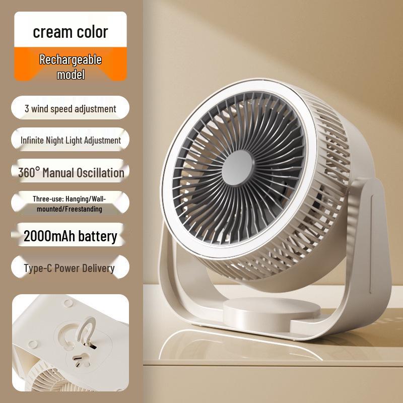 

Portable Oscillating Desk Fan with Night Light - Ideal for Outdoor, Dorm, and Home Use. USB Plug-In