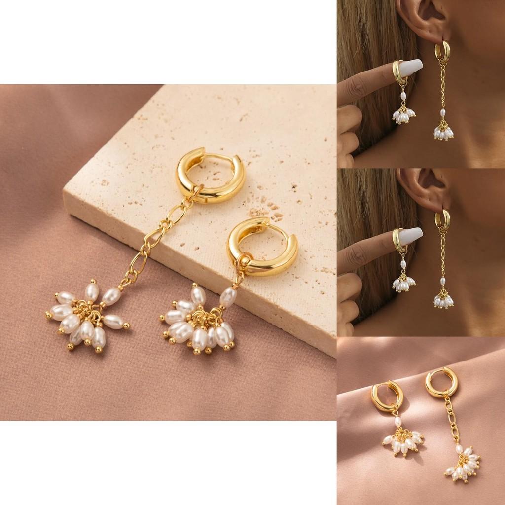 Geometrische asymmetrische Perlenohrringe in Gold für Damen Modischer Statement-Schmuck