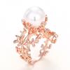Huitan Aesthetic Big Imitation Pearl Women Rings Temperament Elegant Female Accessories for Party Exquisite Gift Trendy