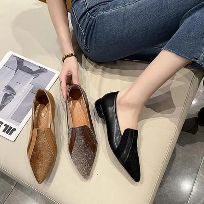 Chaussures plates à bout pointu pour femmes, style patchwork uni, à enfiler, ballerines décontractées et respirantes, confortables et polyvalentes, idéales au quotidien