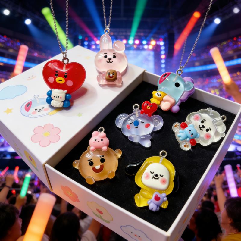 7Pcs/Set Kawaii Bunny Dog BT21 Cartoon Resin Cute Charms Jewelry Making Bracelet Keychain Making Supplies Handmade DIY 6