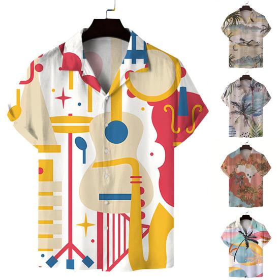 

Мужская рубашка с коротким рукавом и отложным воротником, повседневная блузка с 3D принтом, летняя пляжная мужская одежда для отпуска