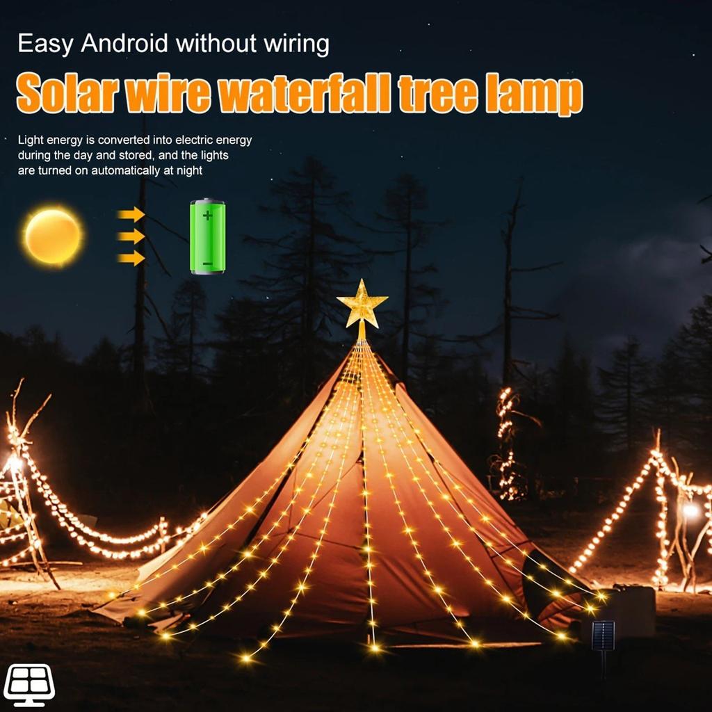 LED Waterfall Tree Lights with Topper Star Waterfall Christmas Tree Light Star String Lights for Holiday Decor