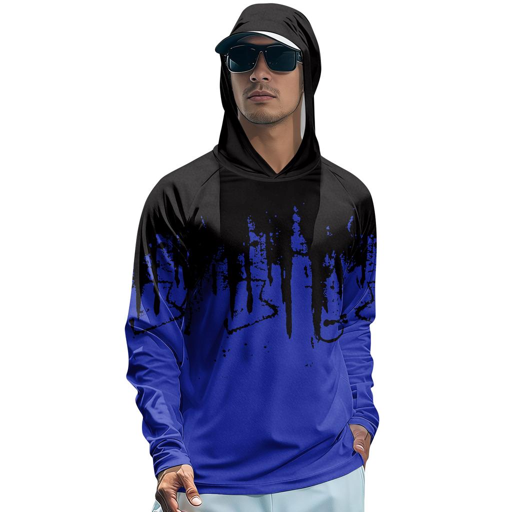 Men's Lapel Printed Single Breasted Pocket Long Sleeve Casual Sports T-Shirt