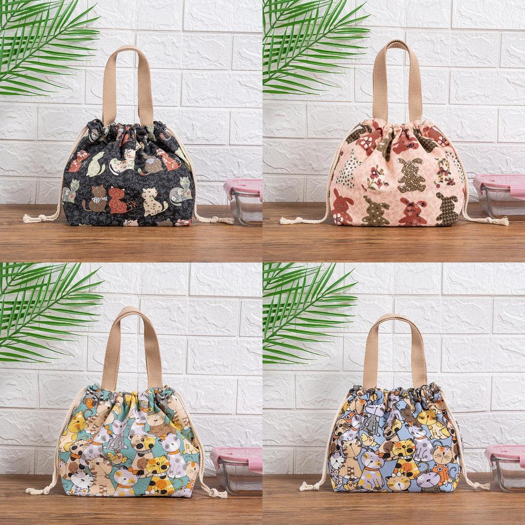 Japanese Lunch Box Bag Handheld Canvas Lunch Tote For Office And Picnics