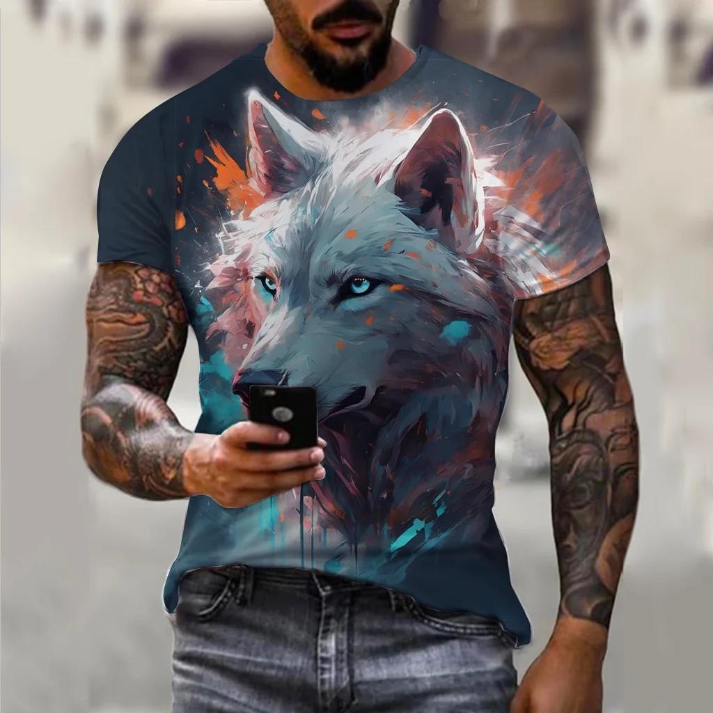 PLUS-size 3D Wolf Beast Print Men and Women Casual Short-sleeved T-shirt Round Neck Fashion Trend Cool Men's Daily New Clothing